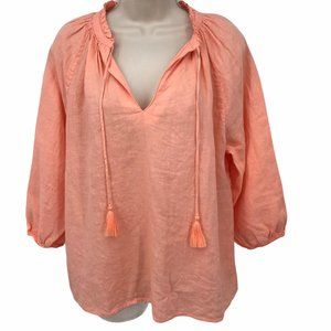 Lands’ End Tangerine 100% Linen Ruffle Blouse MP